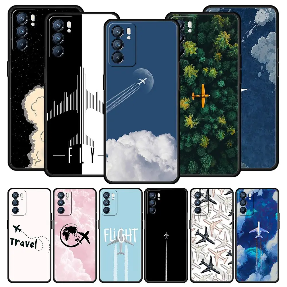 Funda de teléfono con patrón de avión para Oppo Reno14 Reno13 Reno12 11 F 10 Find X5 X9 Pro A54 5G A53 A52 A9 A74 A78 4G A79 A80 A98
