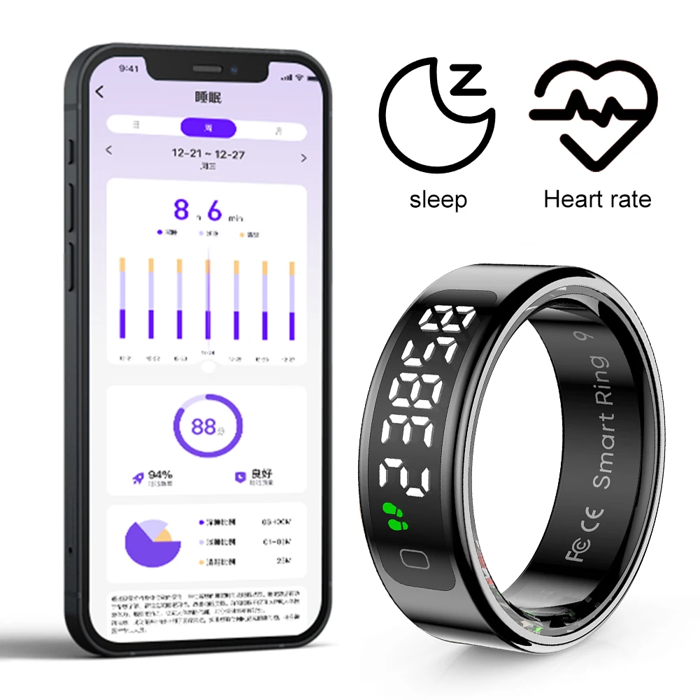 Anillo inteligente R11 con pantalla táctil y administrador de salud, carga inalámbrica, Monitor de ritmo cardíaco y oxígeno en sangre, anillo para hombres y mujeres - imagen 3