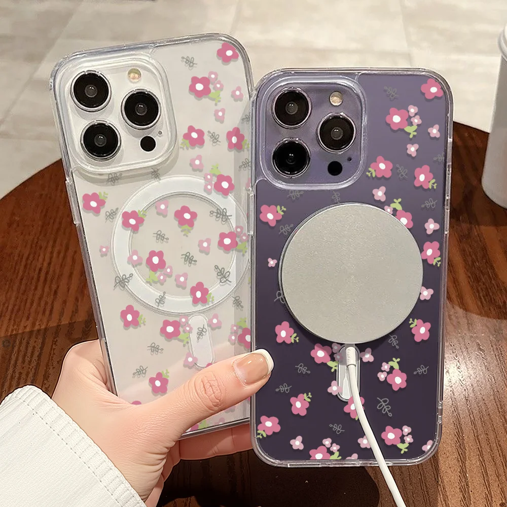 Funda de teléfono magnética de silicona para Samsung A56 5G A55 A54 A17 A16 A15 A36 A35 A26 A25 A07 A06 S25 Ulra S24 FE S23 S22 cubierta de flores - imagen 3