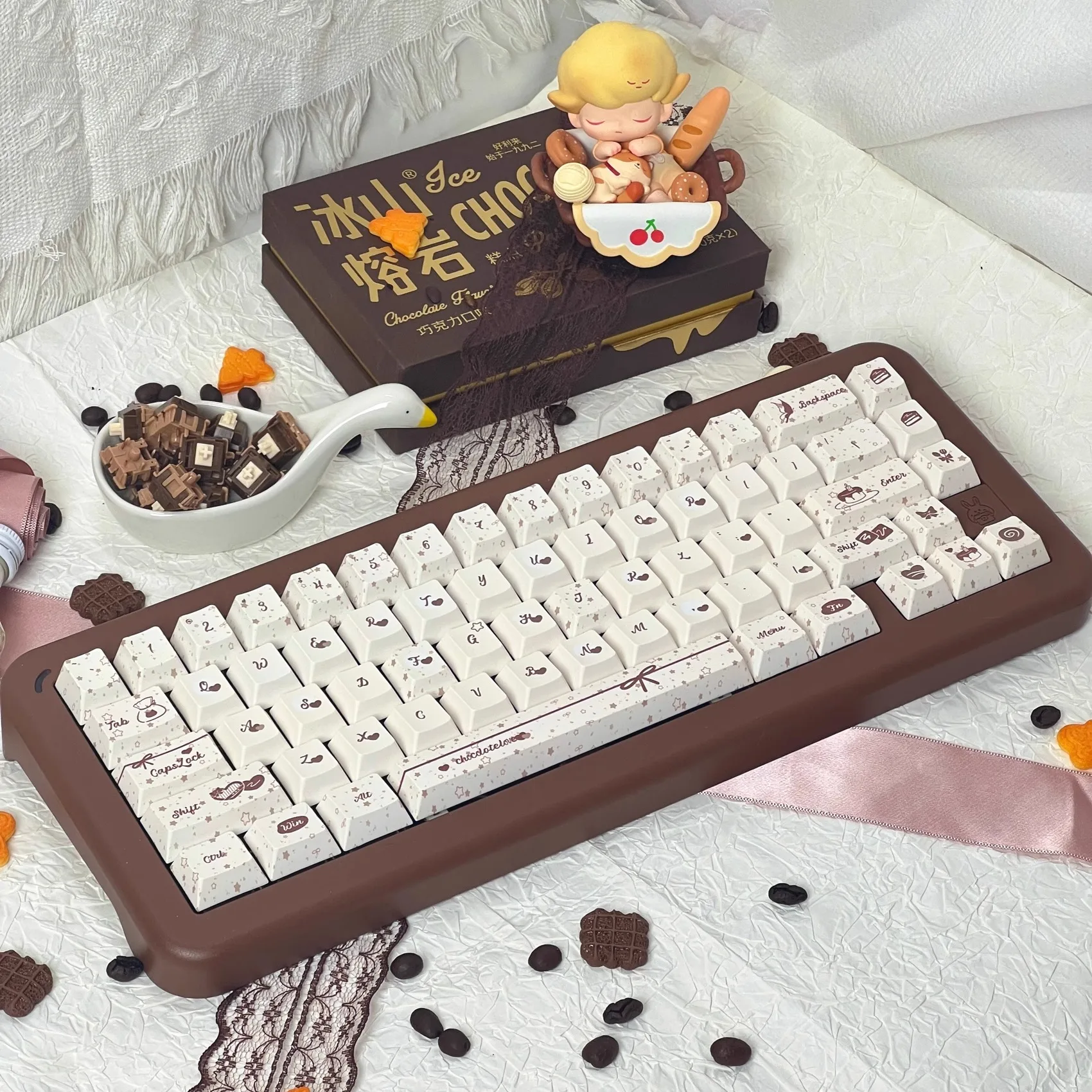 Juego de teclas con tema crujiente de Chocolate, perfil PBT Cherry FOA, teclas originales personalizadas hechas a mano para accesorios de teclado mecánico - imagen 4