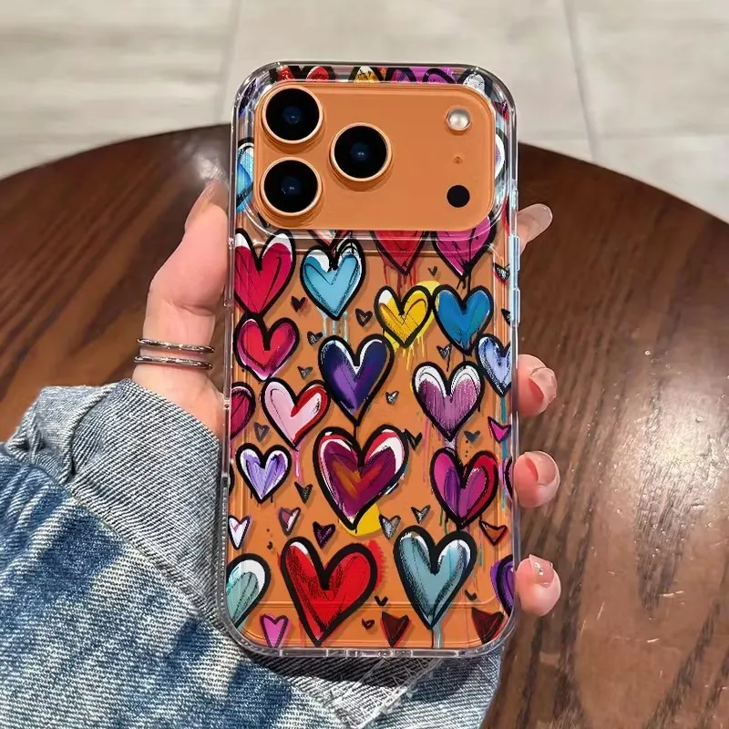 Funda de teléfono INS con patrón colorido en forma de corazón para IPhone 17 16 11 13 12 14 15 Pro Max XS X XR 7 8 Plus 16E 16 17 Pro cubierta suave - imagen 2