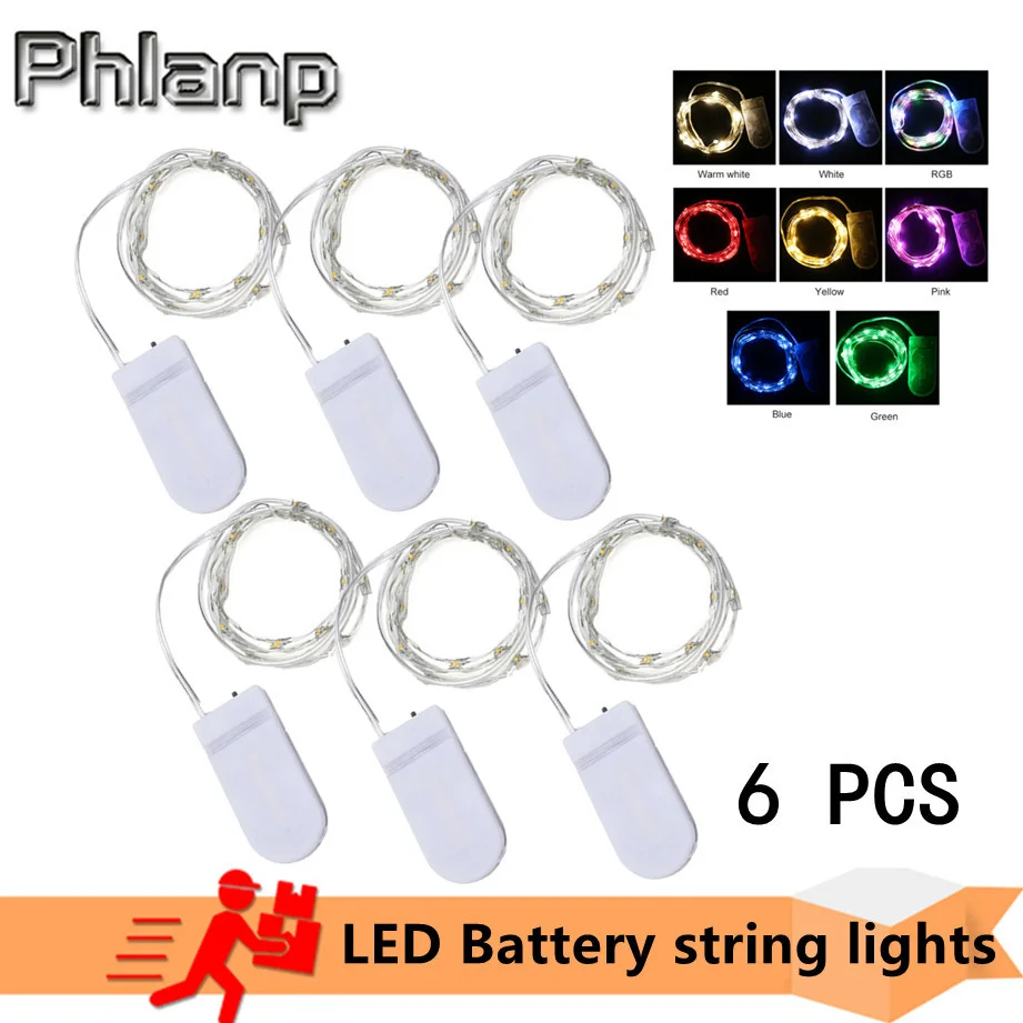 Guirnalda de luces LED de alambre de cobre, 6 piezas, 1M, 2M, 3M, 5M, guirnalda de hadas para árbol de Navidad, decoración de fiesta de boda