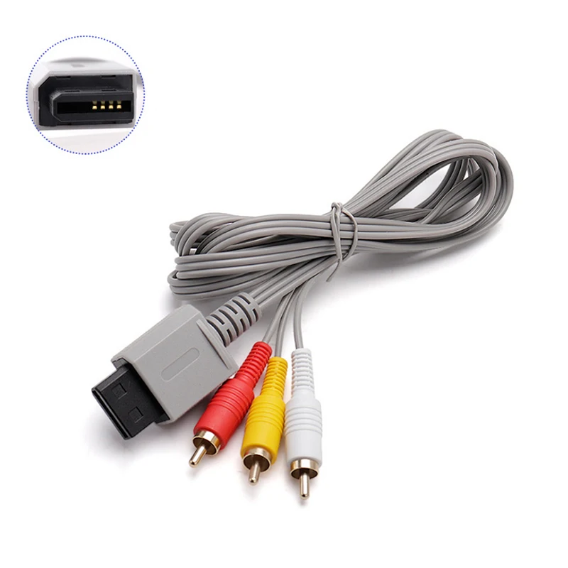 Cable RCA 3 de 1,8 m para consola de controlador Nintendo Wii, Cable AV de Audio y vídeo compuesto 480p chapado en oro 3RCA para Will Cable