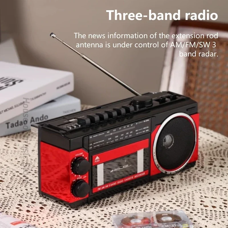 Grabadora portátil multifuncional todo en uno, altavoces estéreo BT integrados, reproductor de cinta magnética nostálgica de Radio multibanda Retro - imagen 4