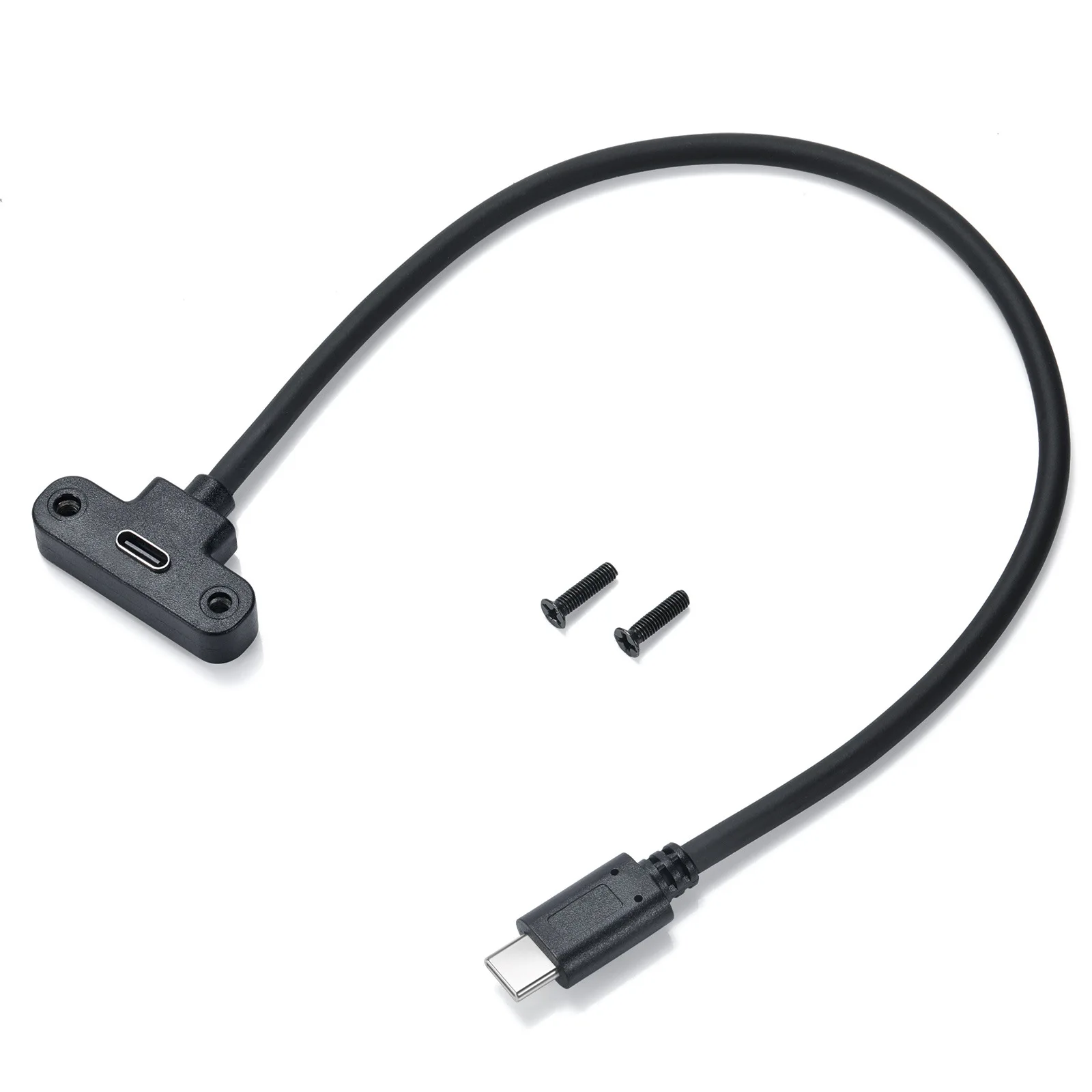 tipo c USB 90 °   Cable de carga tipo montaje en panel de extensión de ángulo macho a hembra, 1 pies, negro (tipo-c M/F) con tornillos de 0,3 M - imagen 3