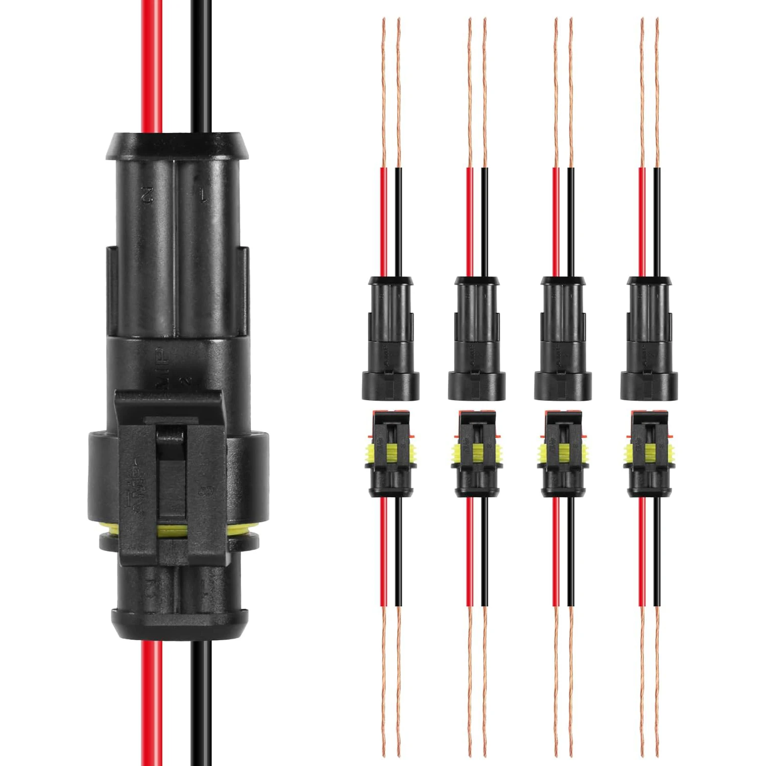 Kit de 5 conectores de cables eléctricos de 2 pines, enchufe macho y hembra impermeable de 2 vías para coche, camión, motocicletas, barco marino