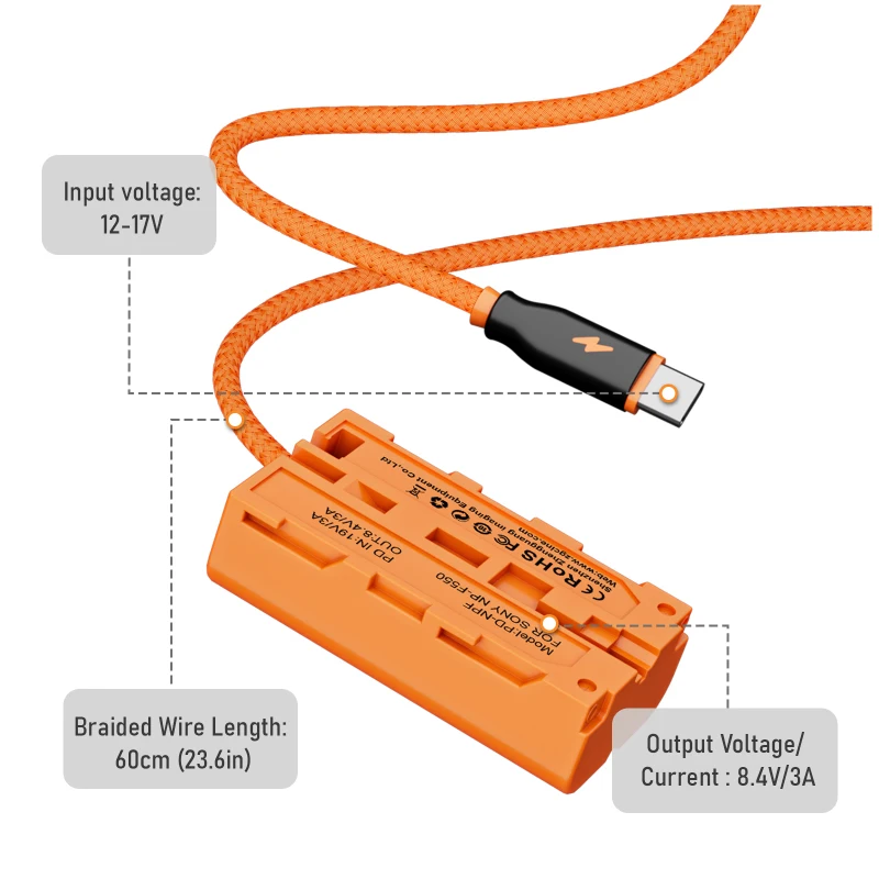 ZGCINE DT-NPF d-tap a NPF, batería ficticia, Cable trenzado, acoplador de CC, accesorio para monitores/luz de vídeo LED/receptor transmisor - imagen 3