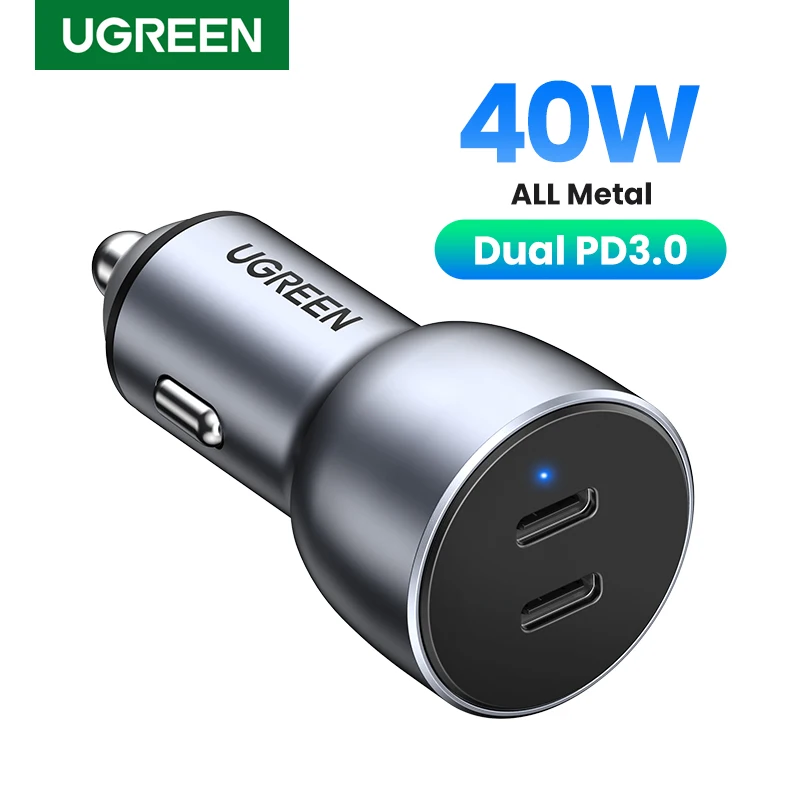 UGREEN-cargador de coche para teléfono móvil, dispositivo de carga rápida QC4.0 3,0 para Xiaomi, USB tipo C, PD, para iPhone 14, 13 y 12, 40W