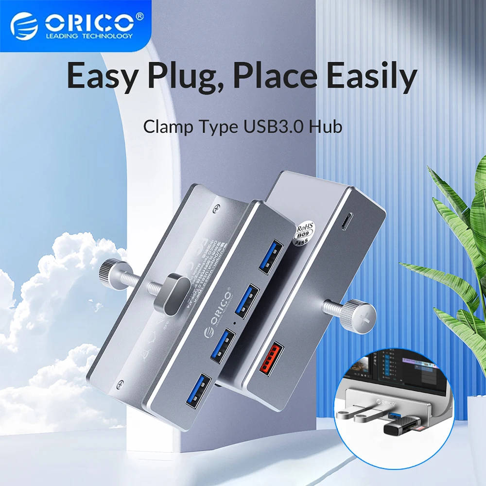 ORICO-Hub USB externo de aluminio, adaptador divisor USB multi de 4 puertos, concentrador USB 3,0 tipo Clip para accesorios de ordenador portátil de escritorio - imagen 2