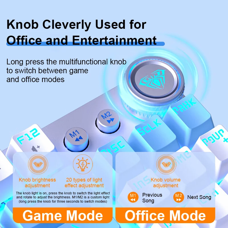 AULA F3001 Teclado mecánico Bluetooth inalámbrico tres modos Panel de Metal moldeado por inyección efecto de retroiluminación fresco 87 teclas - imagen 3