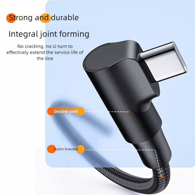 Cable de carga rápida USB-C a tipo C de 60W PD de 90 grados para iPhone 16 15 Pro Max Samsung S25 Xiaomi Redmi POCO Cables trenzados 1m 2m - imagen 2