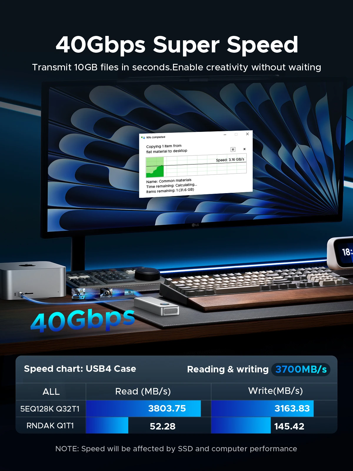 ORICO OUM2 RGB 40Gbps USB4 M.2 SSD carcasa 8TB con ventilador de refrigeración PCIe4.0 NVME carcasa de aluminio Compatible con Thunderbolt 3/4 - imagen 2