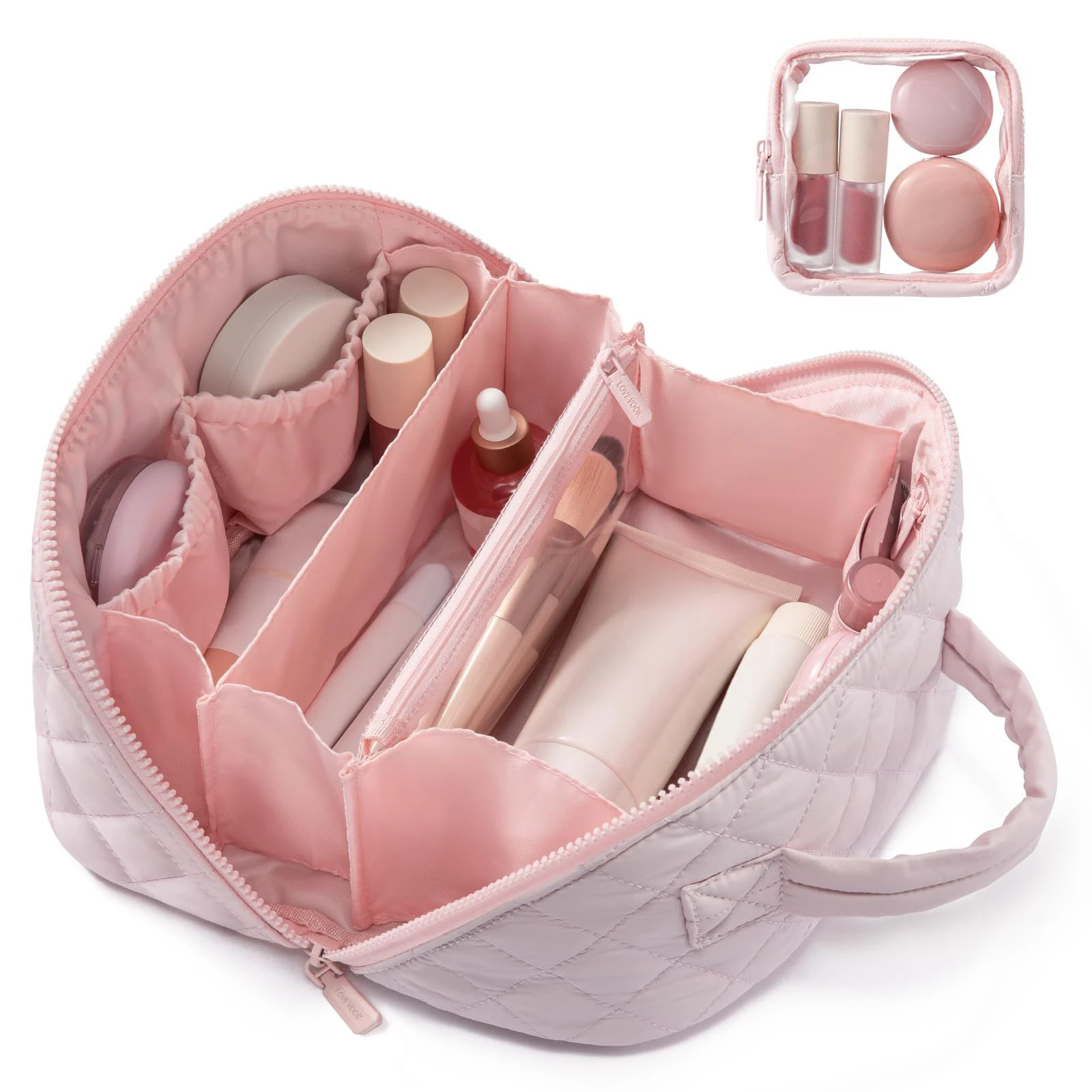 Bolsa de maquillaje de algodón, bolsa de maquillaje de moda para mujer, bolso de algodón, bolso de almacenamiento de cosméticos portátil para mujer, organizador de viaje con asa - imagen 5