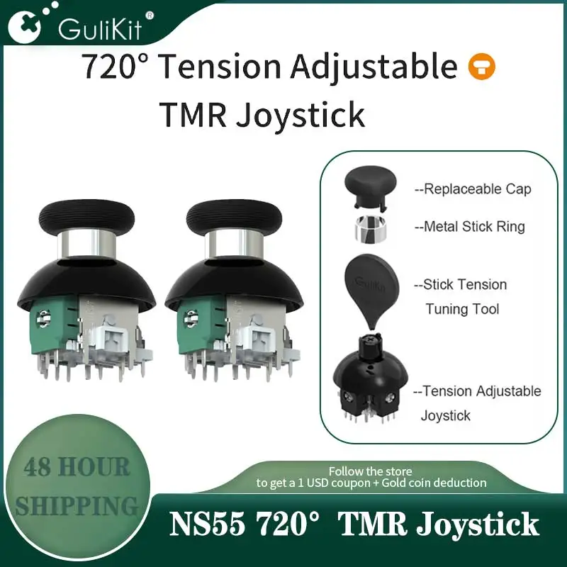 Gulikit 720 ° Joystick TMR ajustable de tensión NS55, Joystick para reparación de reemplazo para PS4 PS5 Switch Xbox Controller sin deriva