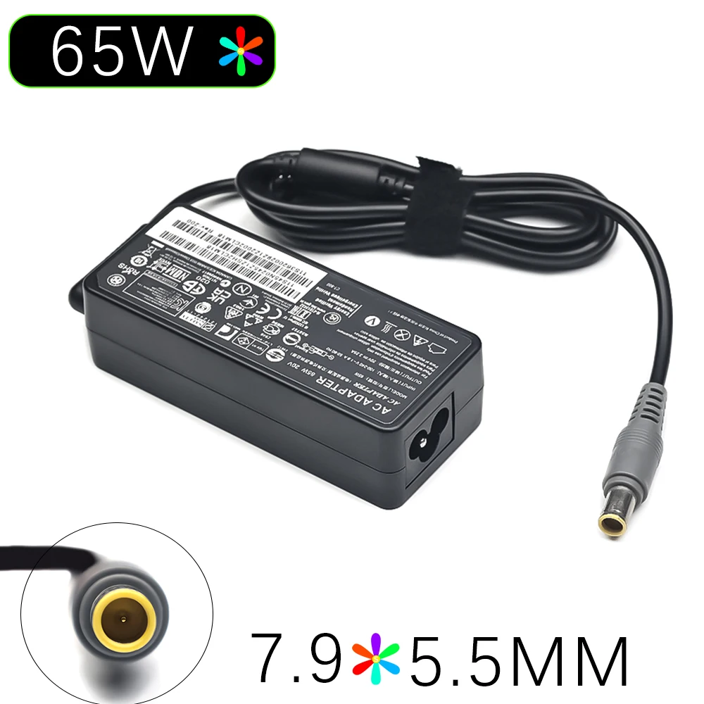 Adaptador de ordenador portátil de CA de 20V 3.25A 65W 7,9*5,5mm 8 pines para Lenovo IBM C100 C200 N200 X200 X300 R400 R500 T410 T510 V100 V200 cargador
