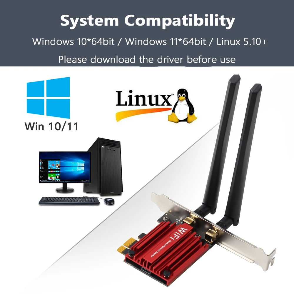 Nuevo 5,8 Gbps Wi-Fi 7 Bluetooth 5,4 PCI-E Wifi adaptador BE200 tarjeta para Windows 10/11 - imagen 5