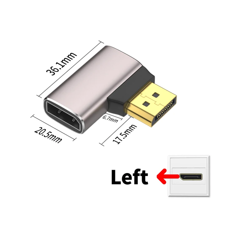 Adaptadores de Cable Displayport 8K60Hz 4K144Hz Adaptador convertidor DP macho-hembra en ángulo izquierdo y derecho de 90 grados para Monitor de PC - imagen 2
