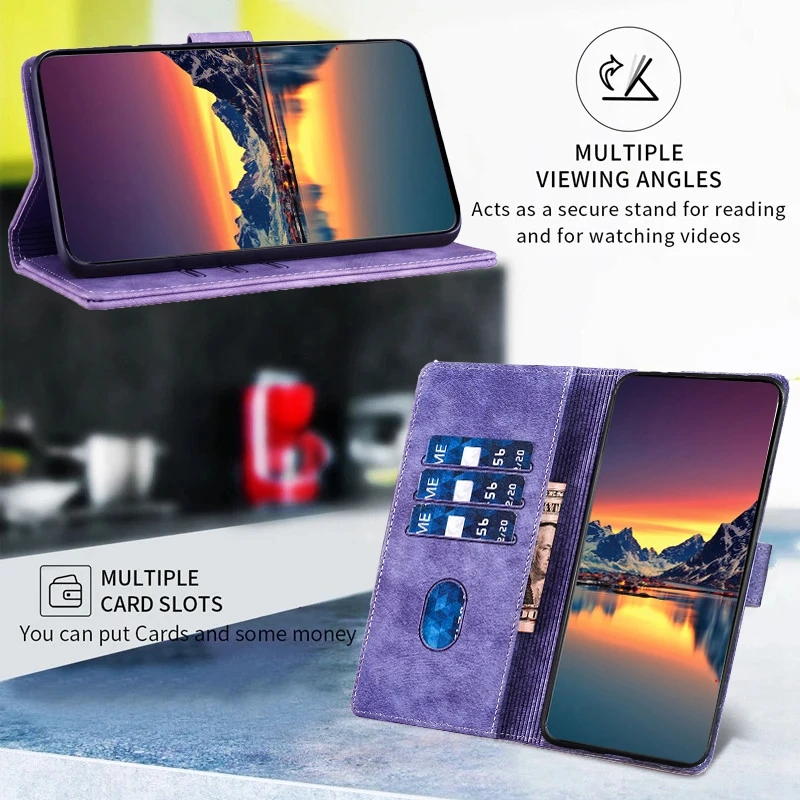 Funda con tapa para Etui Samsung Galaxy A54 5G, funda con patrón de gato lindo, billetera de cuero, cubierta de libro para Samsung A54, A34, A14, 5G, A24, A04S - imagen 4