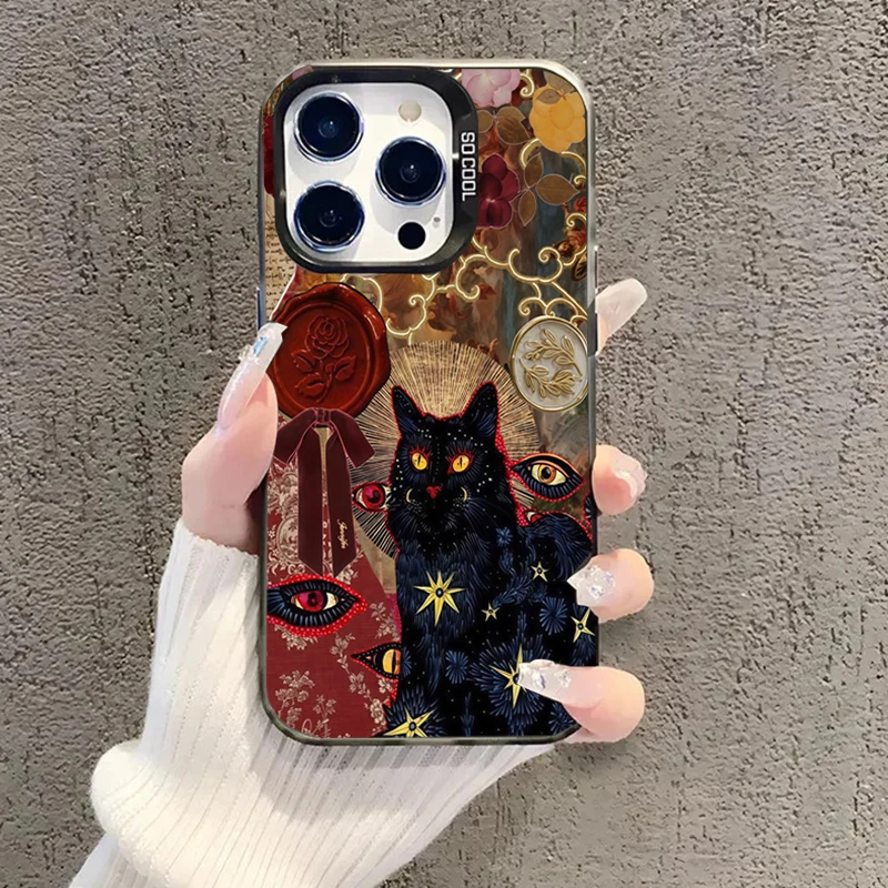 Funda de teléfono plateada electrochapada con estampado de leopardo y gato negro para Xiaomi Redmi Note 14 13 12 11 10 Pro Plus 12S 11S Redmi 15C 14C - imagen 3