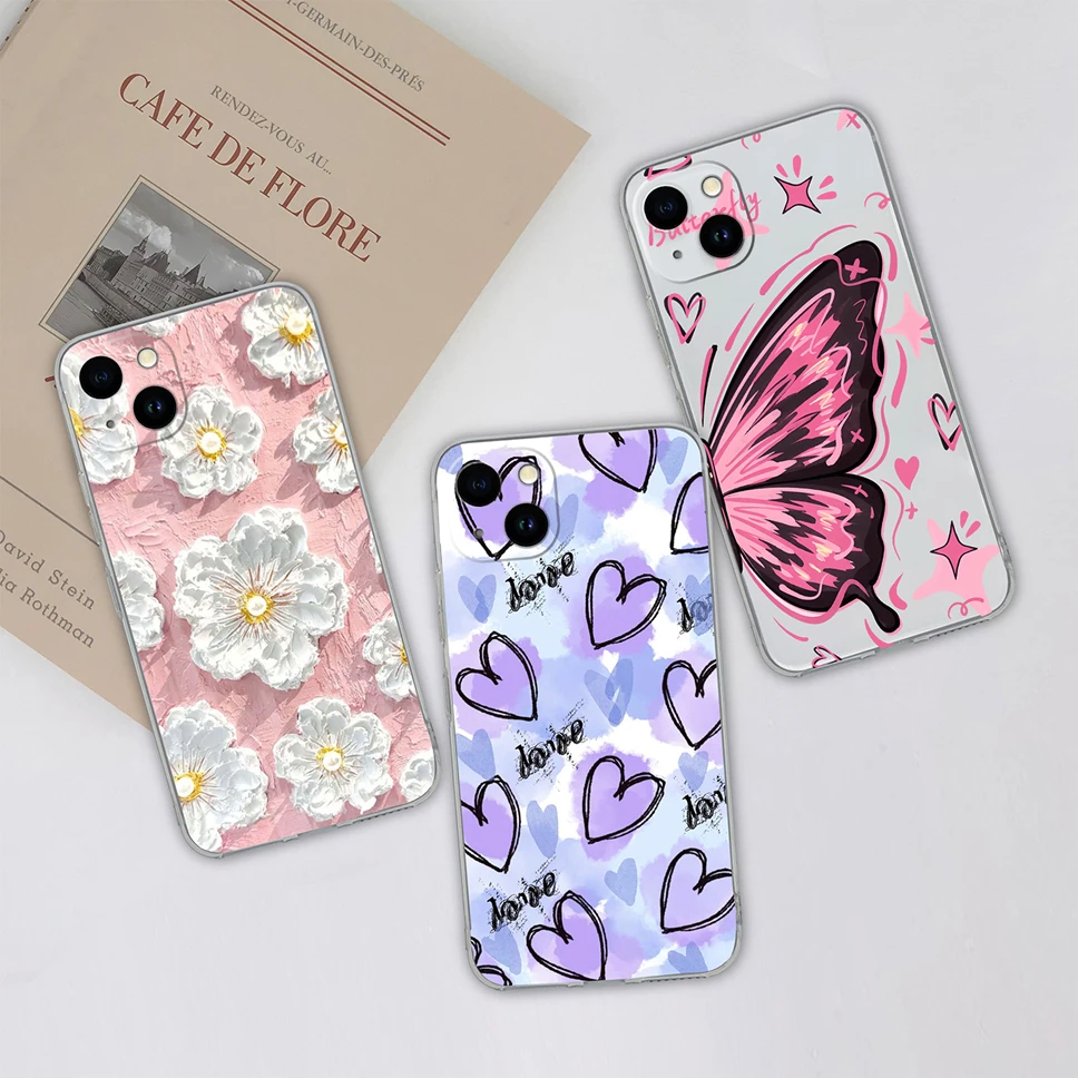 Para iPhone 14 Pro Max 14 Plus Funda de teléfono con patrones de mariposa de ensueño Funda de silicona TPU transparente suave para iPhone14 Funda ligera