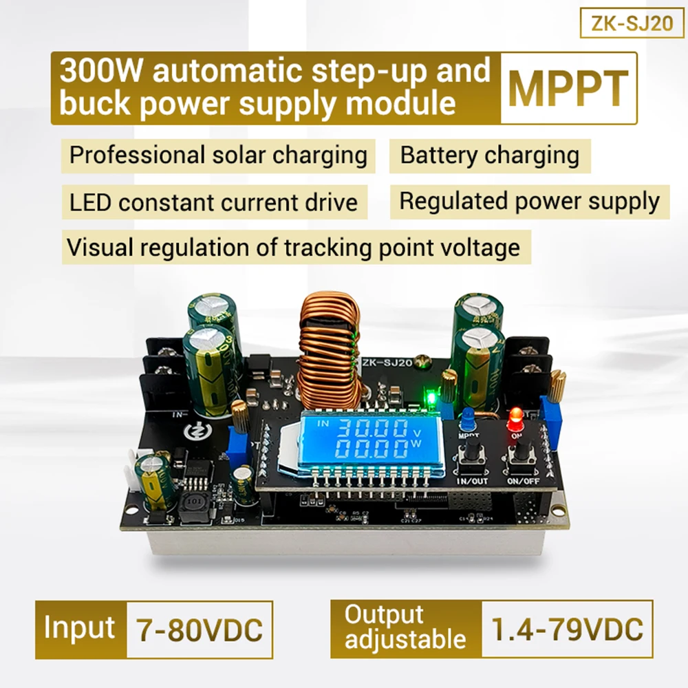 DC7-80V a 1,4-79V 20A 300W alta potencia DC Boost Buck convertidor CC CV módulo de fuente de alimentación MPPT regulador de voltaje ajustable