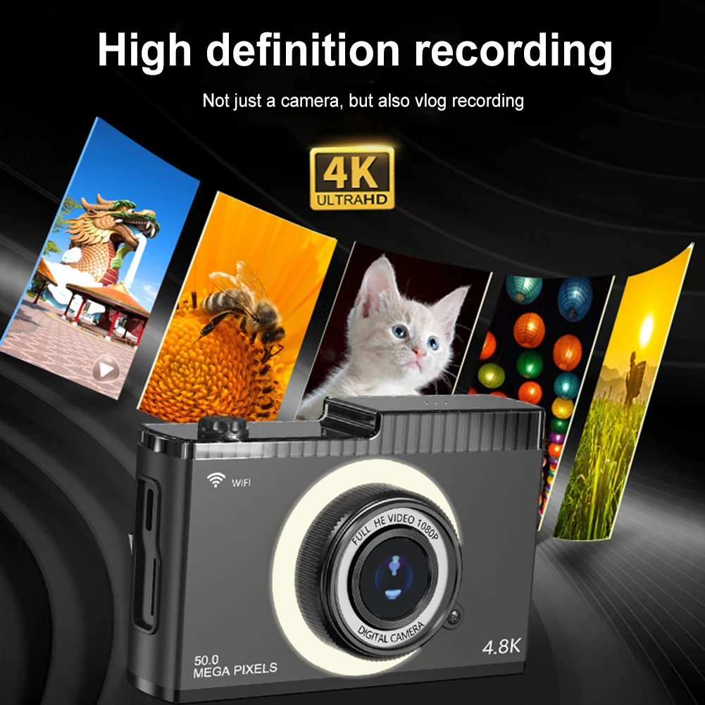 Cámara Digital 4K FHD de 50MP, cámara de enfoque automático, pantalla IPS de 2,4 pulgadas, WIFI, Vlogging, Zoom 16X con luz de relleno para adolescentes y estudiantes - imagen 2