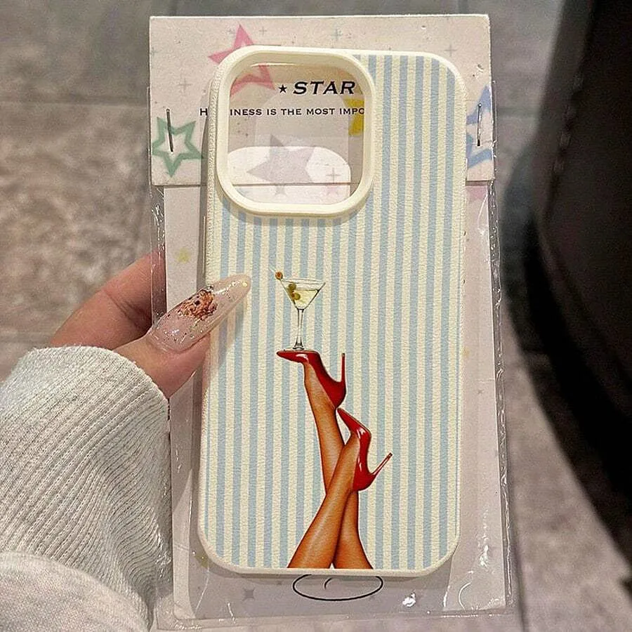 Funda de teléfono con zapato de tacón alto a rayas, elegante y moderna, para iPhone 17 16 Pro 15 13 11 12 14 Pro Max 17 Air, funda suave a prueba de golpes