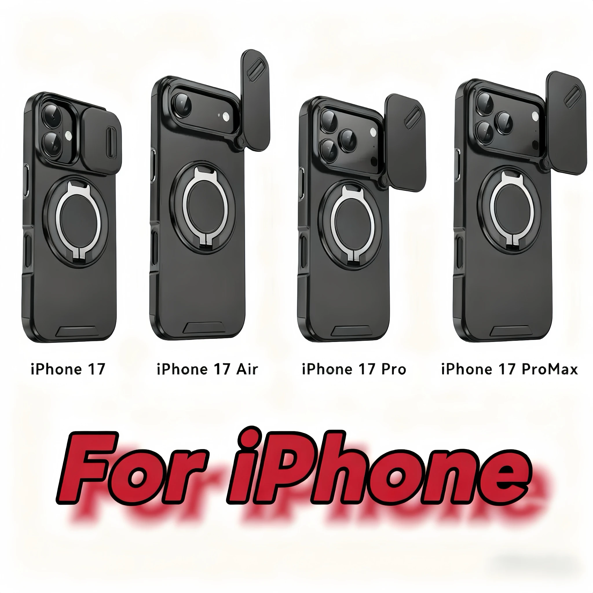 Compatible con iPhone 17 Series: Funda protectora a prueba de golpes con soporte magnético con ventana de empuje