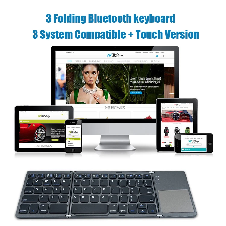 Teclado plegable Bluetooth triple con panel táctil para IOS Android Windows Office tres sistemas Mini teclado inalámbrico Universal - imagen 5