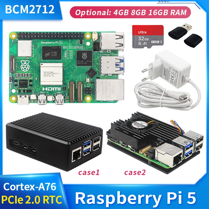 Raspberry Pi 5 4G 8G RAM BCM2712 2,4 GHz VideoCore VII GPU 4Kp60 PCIe 2,0 RTC, carcasa opcional, fuente de alimentación de ventilador para Pi5 - imagen 2
