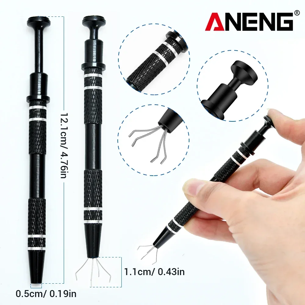 ANENG-agarrador de componentes electrónicos, Extractor de Chip IC de cuatro garras, pinzas recolectoras de tornillos, herramienta de recogida, herramienta manual de reparación de agarrador de Metal - imagen 5