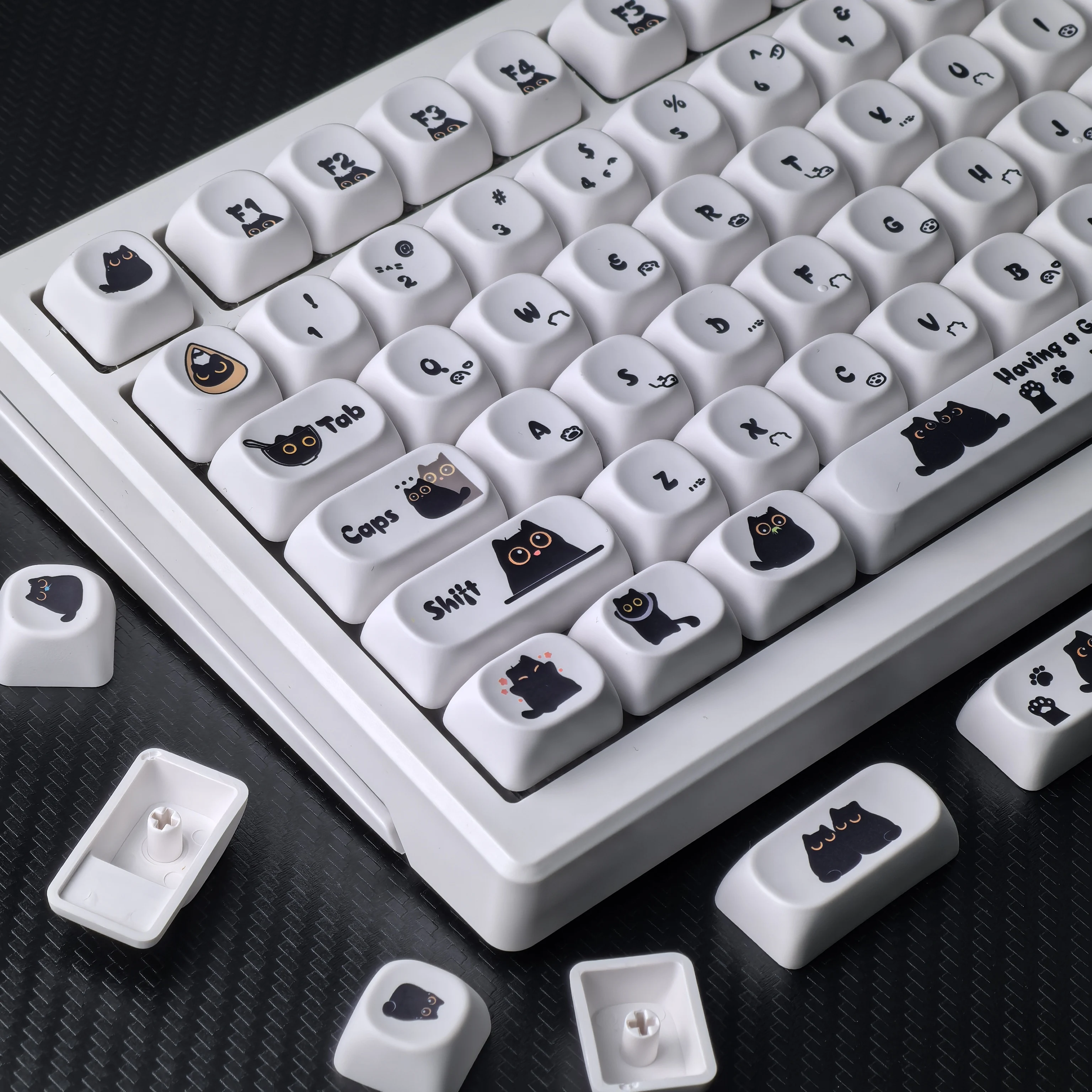 Hide & Seek Keycap Blanco simple Lindo Moa PBT Aula F75 Teclas de teclado 2.25/2.75u Alice Layout ISO ANSI Keycaps - imagen 4