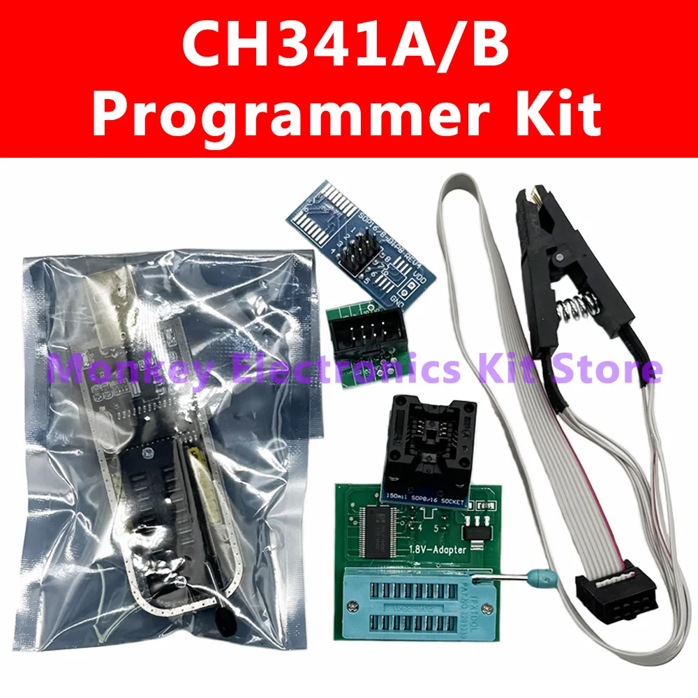 Adaptador de programador CH341A/B + clip SOP8 + adaptador SOIC8 con cable + adaptador de 1,8 V CH341A EEPROM Flash BIOS programador USB adaptador ZIF
