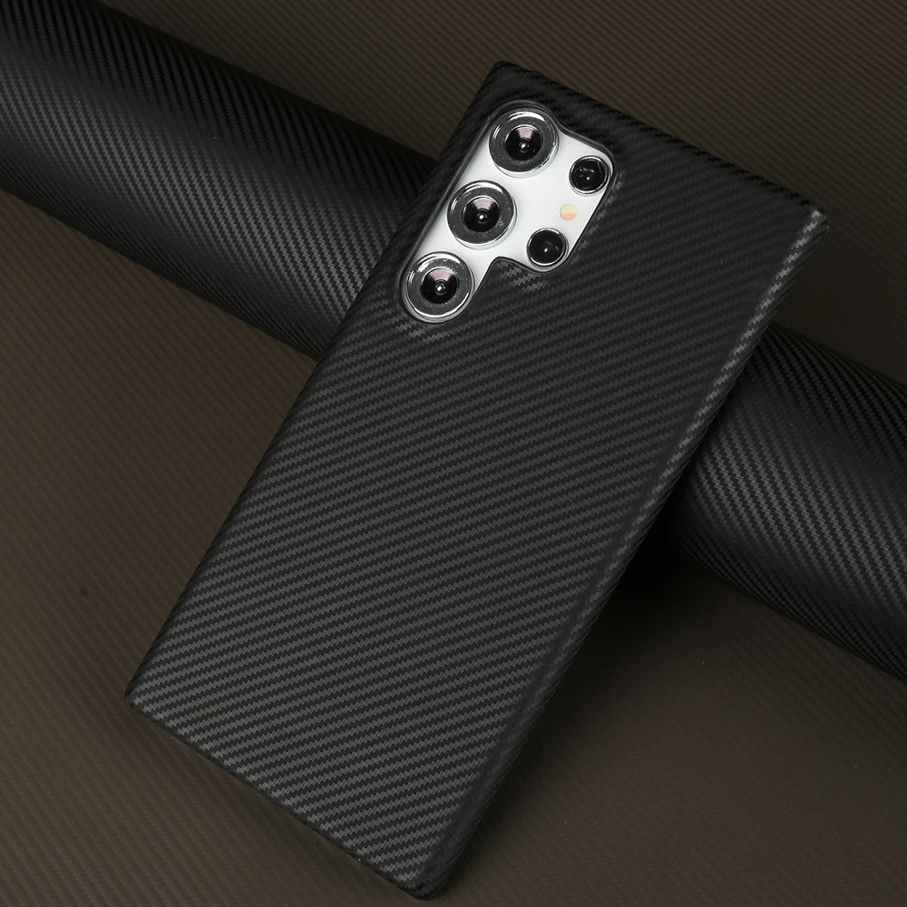 Para Samsung S24 Ultra funda de fibra de carbono con patrón de cuero genuino para Galaxy S24 S23Ultra S22Plus S21 funda de teléfono Coque capa - imagen 2