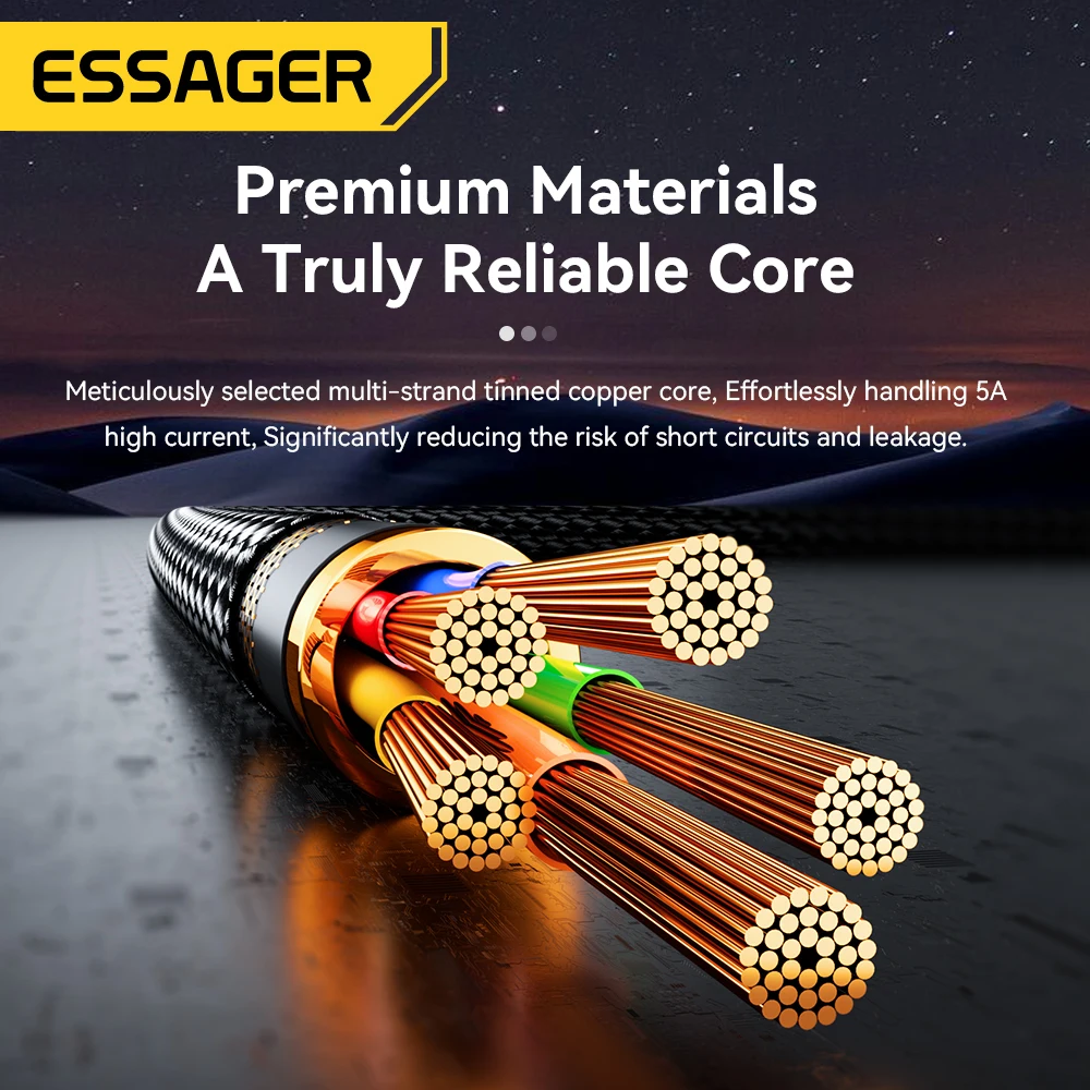 Essager 5A USB C a tipo C Cable de pantalla 100W Cable de datos de carga rápida para iPhone15 Realme Huawei Honor Xiaomi Poco Cable cargador - imagen 5