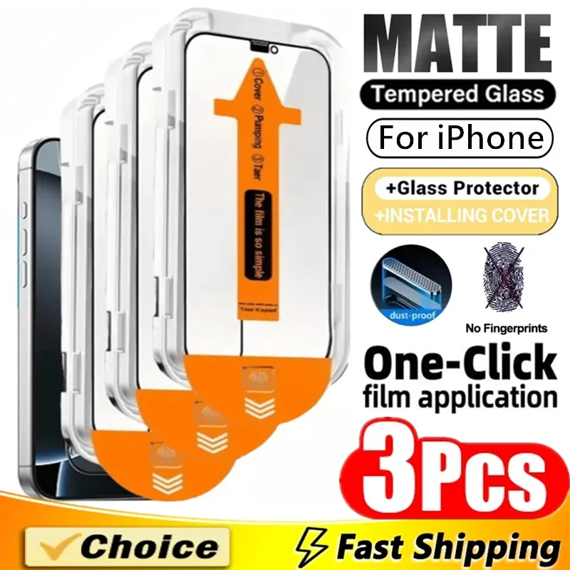 Protector de pantalla de instalación sin polvo con revestimiento oleofóbico, 3 uds., para iPhone 15, 14, 12, 11, 13, 17 Pro Max XR X XS 16 Plus, vidrio mate - imagen 2