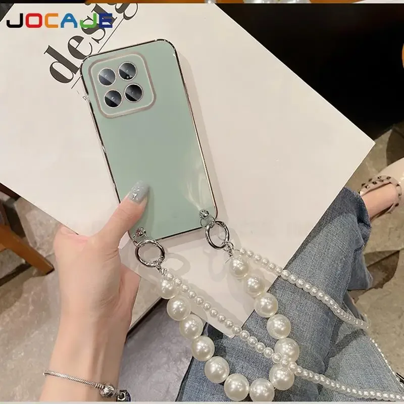 Funda de silicona suave chapada para OPPO Reno 12 Pro 12F, cadena cruzada, collar, cordón, funda de perlas para Reno 11Pro Reno 10 Pro Plus - imagen 3