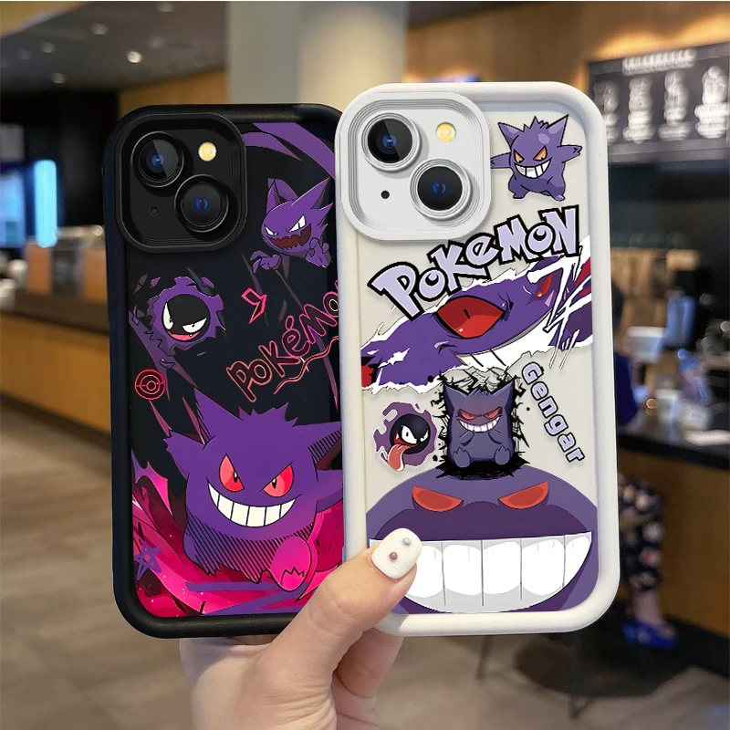 Bonita funda de teléfono de dibujos animados de Pokémon Gengar para iPhone, 16, 15, 14, 13, 12, 11 Pro Max, 16, 15, 14, 8, 7 Plus, X, XS Max, 8, 7, TPU, a prueba de golpes - imagen 2