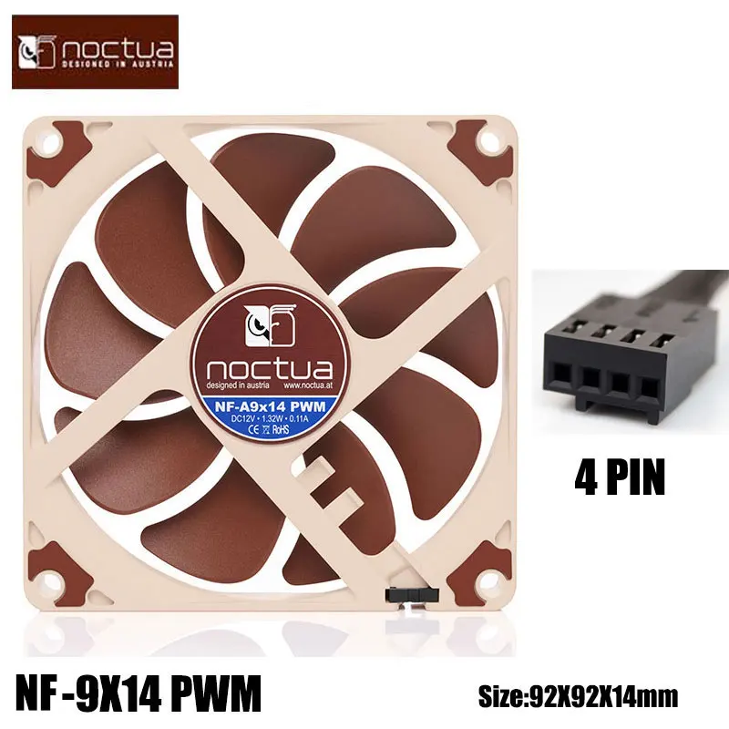 Noctua-ventilador NF-A9x14 PWM/negro de 9cm (rodamiento magnéticamente estable SSO/ventilador de CPU Delgado/ventilador de chasis de 4 pines), 14mm, ultrafino y silencioso - imagen 2