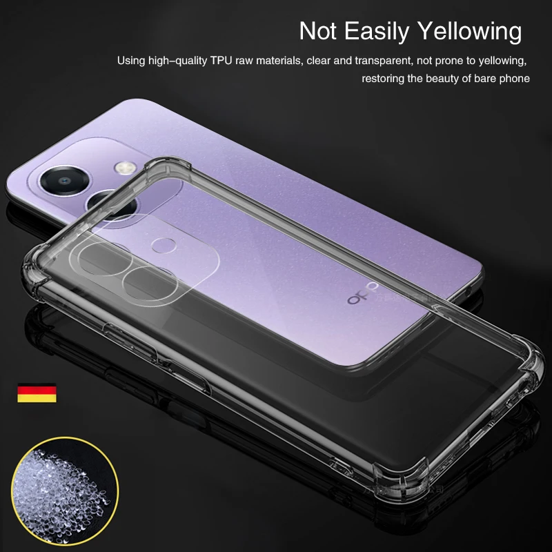 Funda de teléfono Airbag para OPPO A3 A3X A3i A20 A40 A40M A60 5G Global Simplicity, Funda protectora de lente de silicona transparente suave - imagen 4