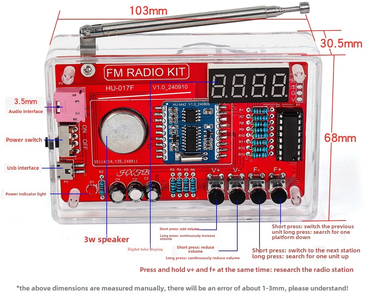 Kit electrónico de Radio FM DIY, frecuencia ajustable 87-108MHz, pantalla Digital, proyecto de soldadura DIY, práctica de soldadura RDA5807 - imagen 5