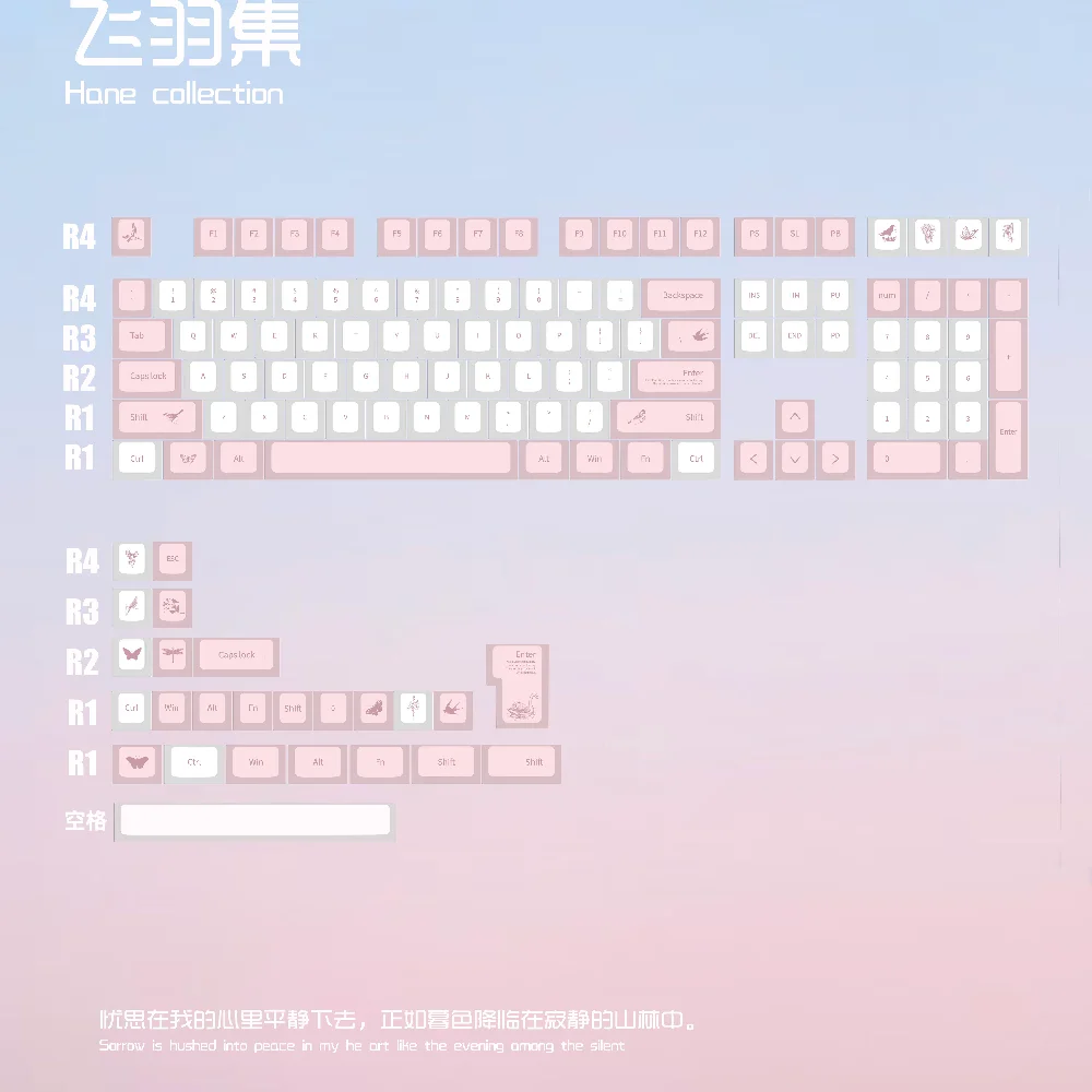 Teclas con diseño de plumas nacaradas, colección temática de Pc, cereza translúcida, Pbt, rosa, teclado personalizado, teclas Ansi/Iso - imagen 5