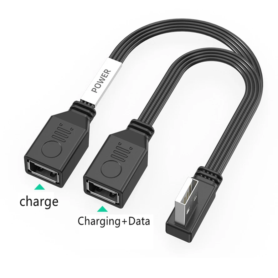 Cable de extensión USB de 1 a 2 codos para ordenador, Cable de datos plano de carga rápida de 65W, expansor de coche para teléfono móvil de 10/20cm, divisor Carplay Y - imagen 4