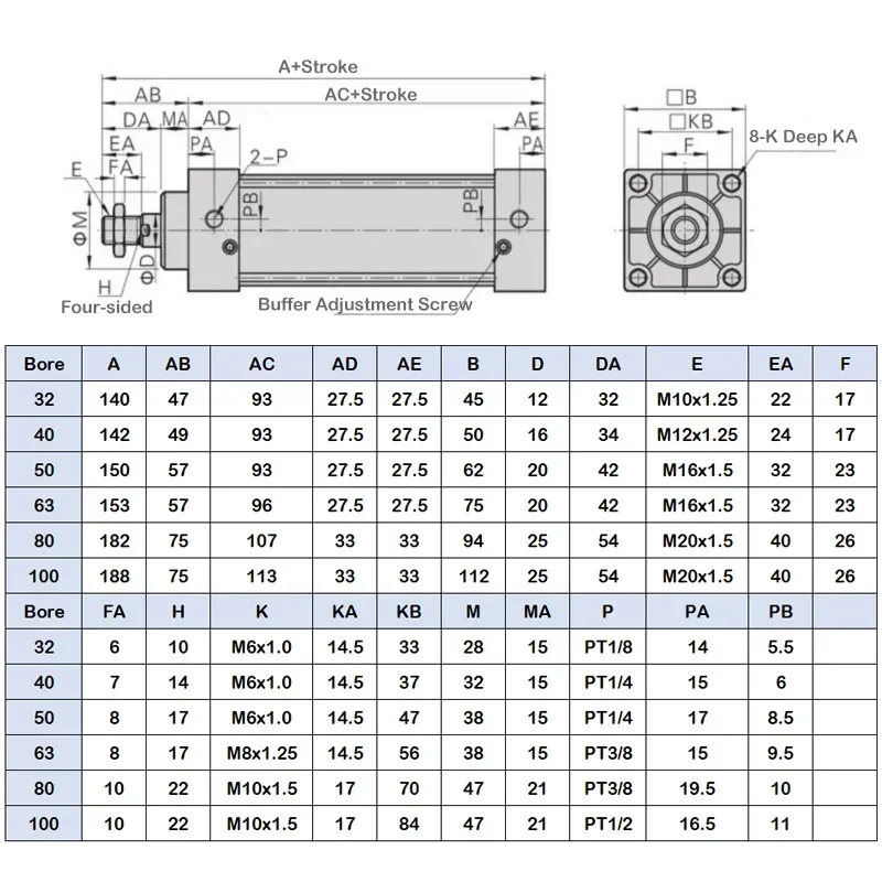 Cilindros de aire de diámetro interior serie SU32 de 32 tiempos, 25-1000, cilindro neumático de varilla única de doble efecto, precio - imagen 5