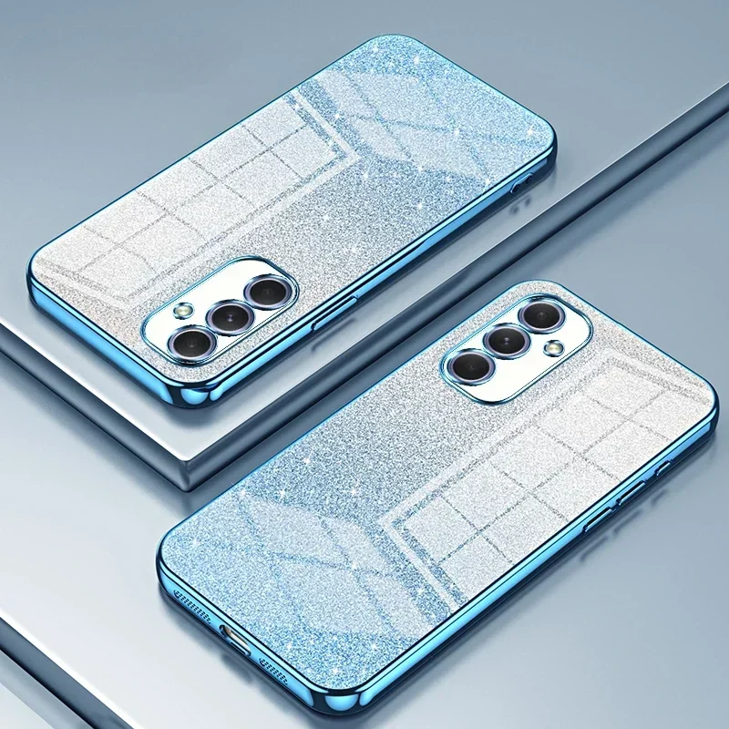 Funda de teléfono con revestimiento de purpurina para Samsung Galaxy A06 A16 A26 A36 A56, funda trasera de silicona suave TPU con borde galvanizado