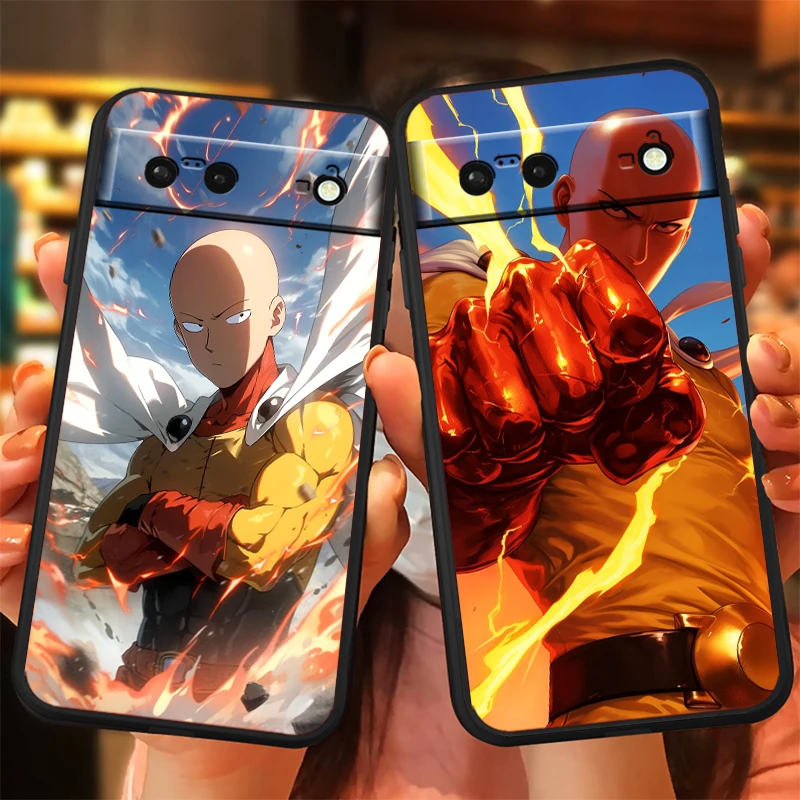 O-one p-punch Man Anime para Google Pixel 9, 8, 7A, 7, 6A, 6, 5A, 5, 4, 4A, XL, 5G, carcasa trasera de silicona negra a prueba de golpes - imagen 2