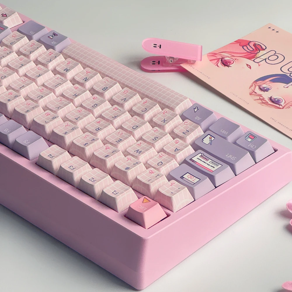 Ventana flotante Shell Keycap Cherry Simple Rosa Púrpura Keycap Japonés Inglés Rosa Plaid Keycap - imagen 3
