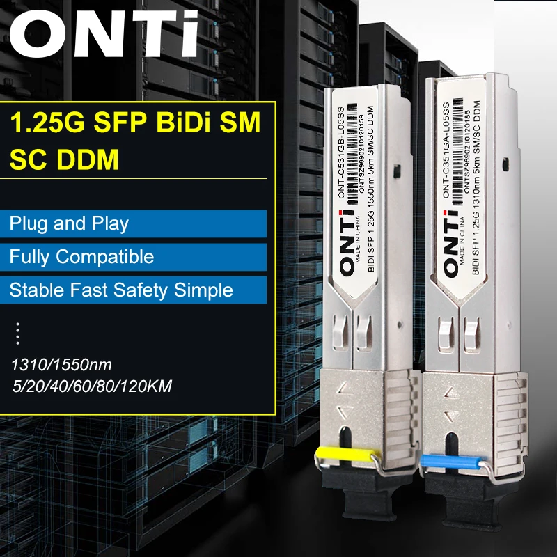 ONTi-transceptor de conector BIDI SC de 1,25G, módulo WDM SFP, Gigabit, Ethernet de fibra óptica de modo único, Compatible con el interruptor de la marca