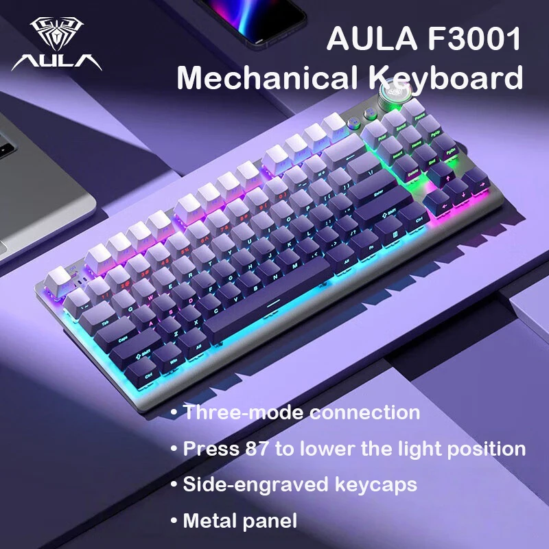AULA F3001 Clavier mécanique filaire sans fil Bluetooth triple mode rétroéclairé