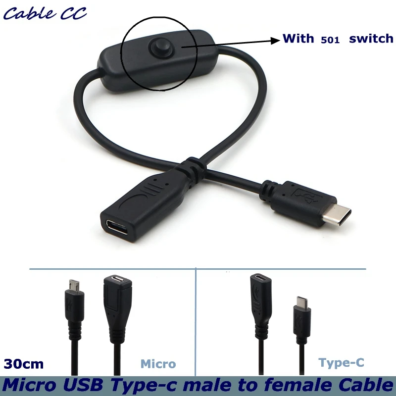 Cable de extensión macho a hembra Micro USB tipo c para ordenador móvil, controlador de interruptor de llave, 3a, 22AWG, 30V, cobre, 501